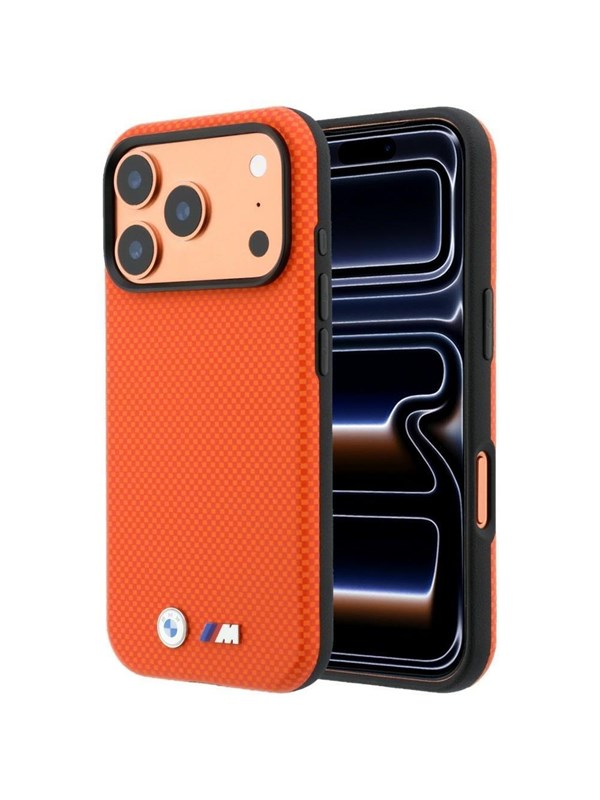 Etui BMW M Quadrille Kevlar Metal Logo MagSafe do iPhone 18 Pro Max / 17 Pro Max pomaranczowy