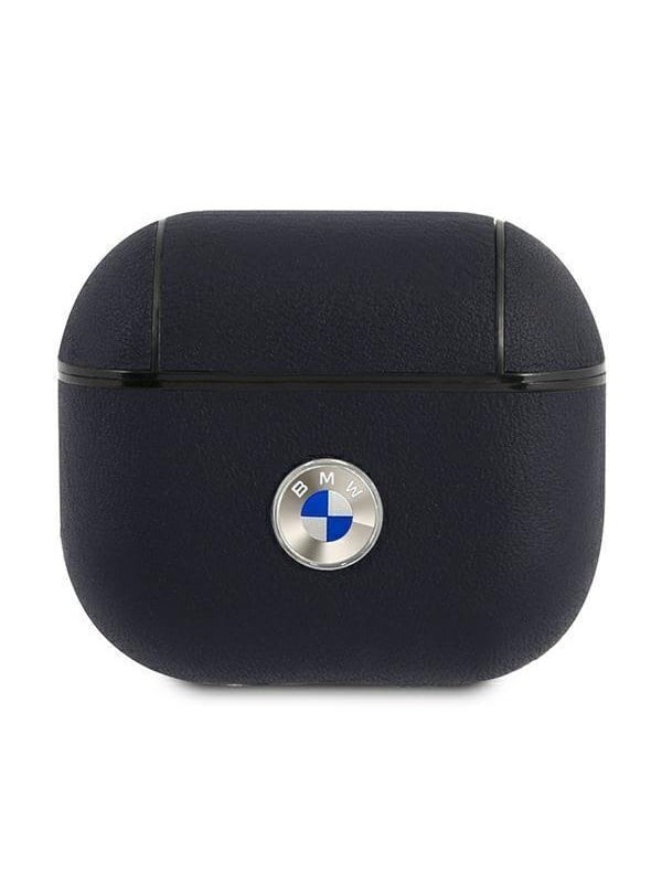 BMW Genuine Leather Silver Logo Case for AirPods 3 - Navy Blue