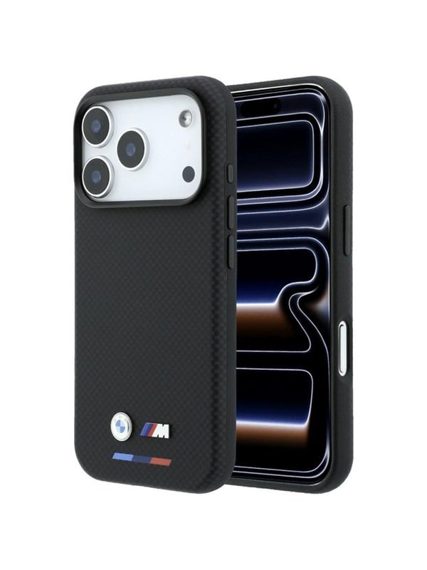 BMW M Quadrille Kevlar Tricolor & Metal Logo MagSafe Case for iPhone 17 Pro Max / 18 Pro Max - Black