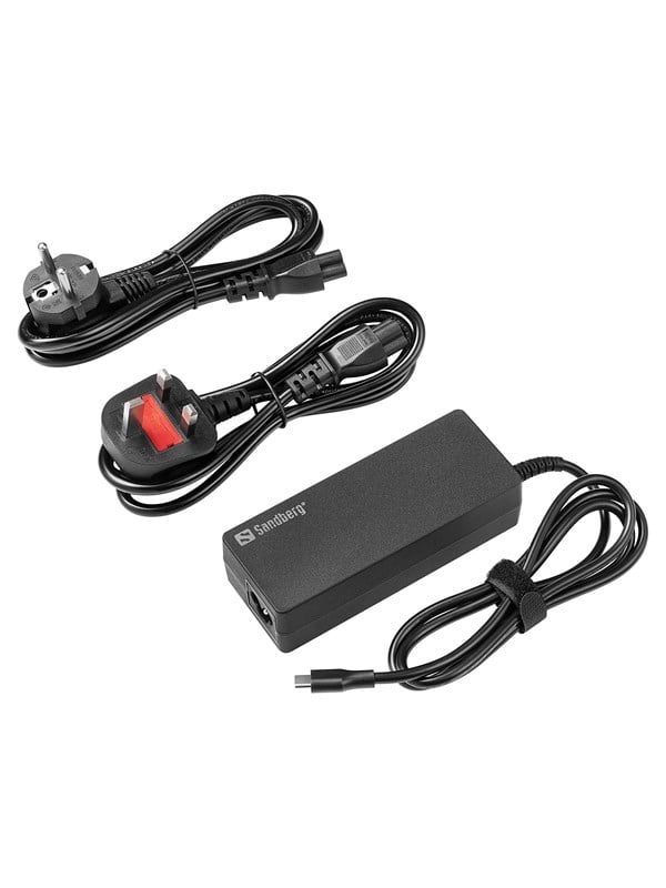 Sandberg USB-C AC Charger PD100W EU+UK - 100W | USB-C PD | Fixed Cable | EU/UK Plugs