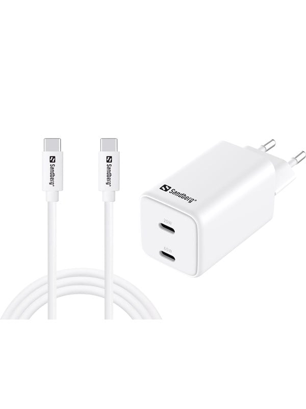 Sandberg AC Charger USB-C PD65W EU 1.5M - Dual-Port | GaN III | 65