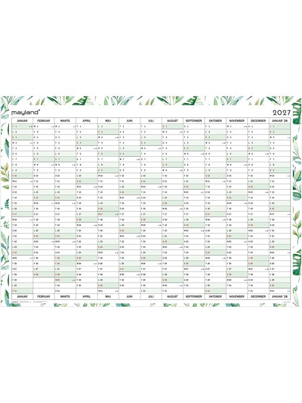 Kæmpekalender 2027 whiteboard 13 mdr m/pen Mayland 100x70cm