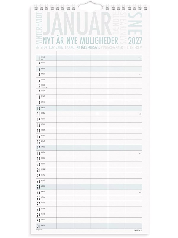 Vægkalender, Mayland Familie, Family 220x435mm år: 2027, Flerfarvet