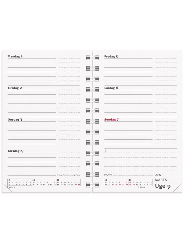Ugekalender, Mayland, Mini, 88x134mm år: 2027, sort,