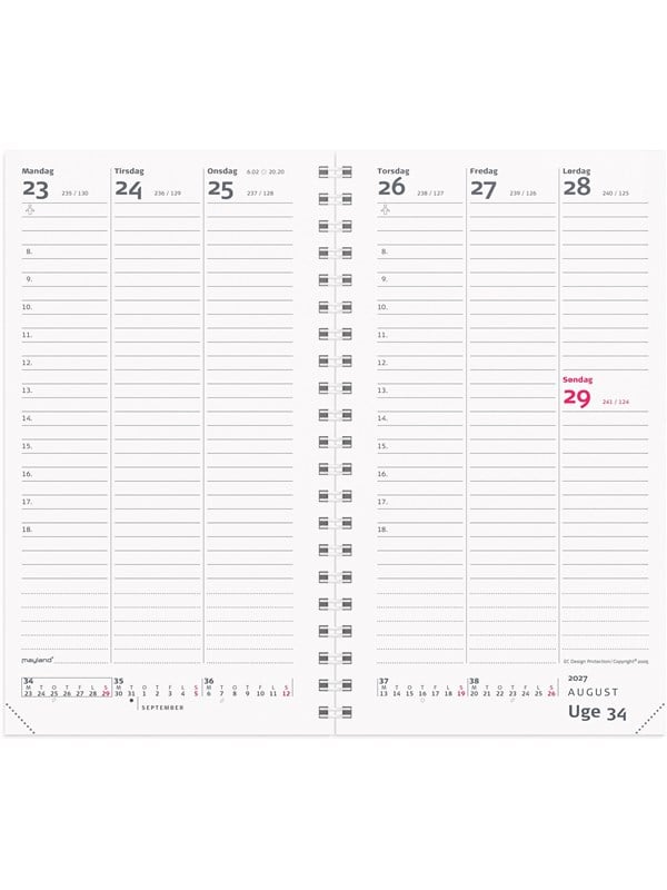 Week planner 2027 uge refill Mayland højformat 9,5 x 16,8 cm