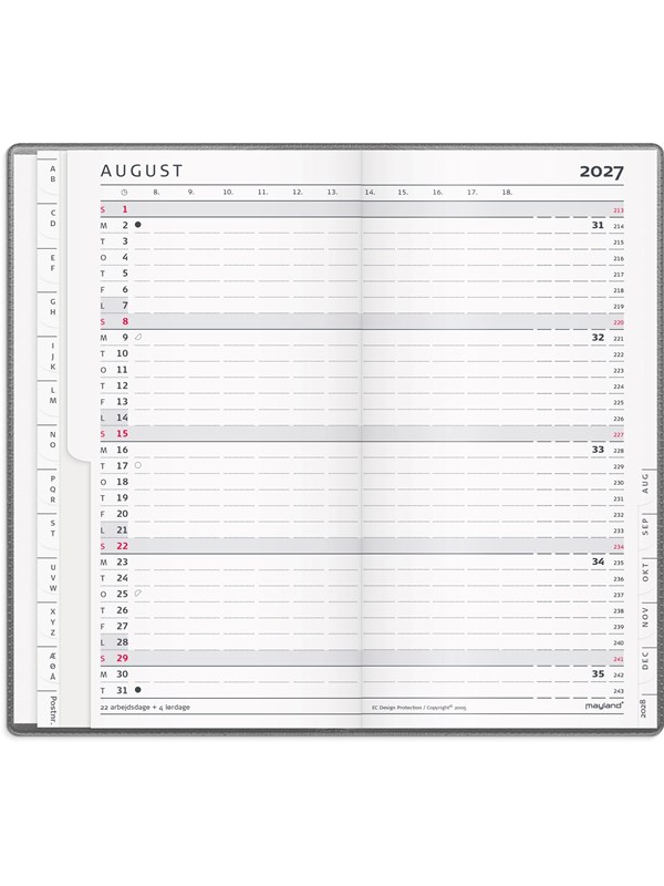 Mayland Index Planner månedskalender mørkegrå PP-plast 2027