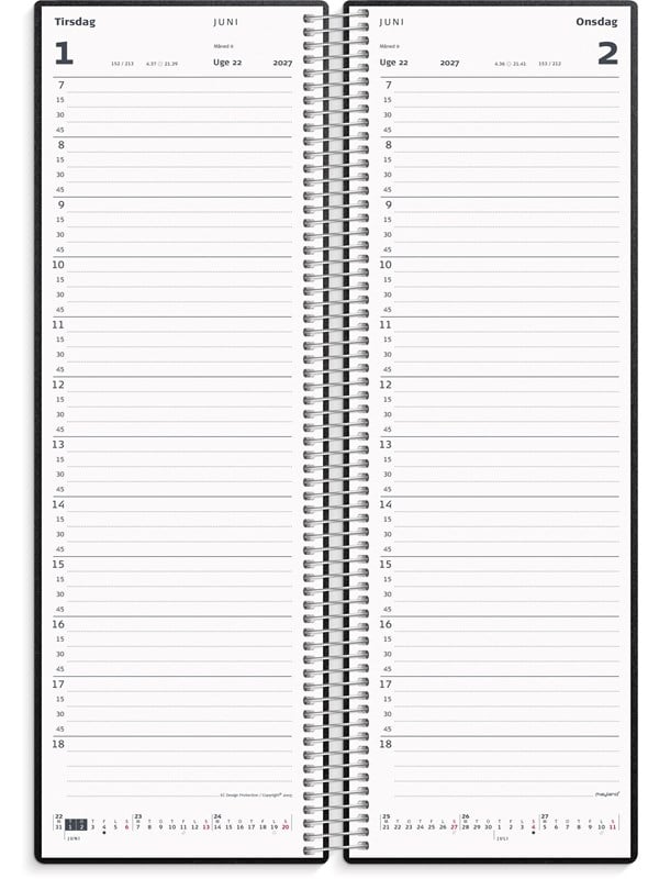 Spiralnoteringskalender 2027 dag pp sort Mayland 10 x 32 cm