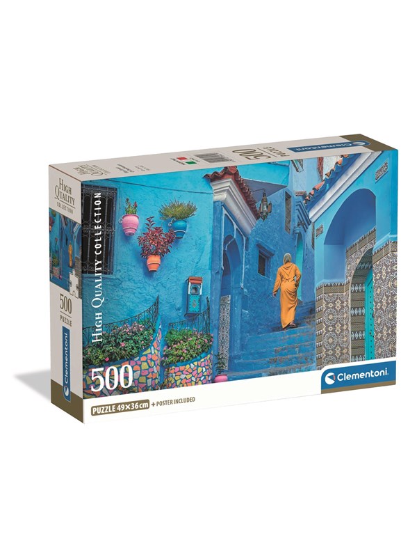 Clementoni Puzzle HQC Blue Street of Chefchaouen 2026 - Compact 500 pieces 2D Puslespil