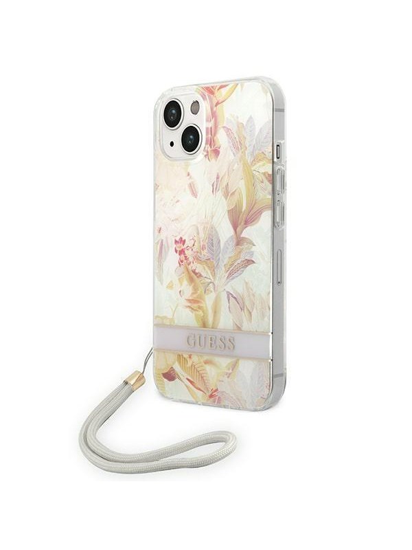 Guess Etui Guess do iPhone 14 Plus 6,7" fioletowy/purple hardcase Flower Strap
