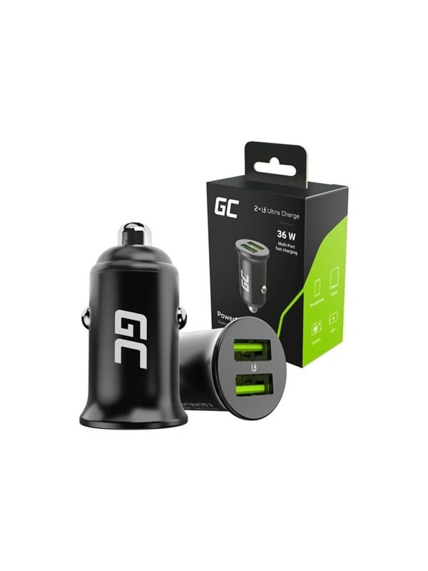Green Cell PowerRide Nano36 biloplader 36 W 6 A med 2 x USB-A til cigarettænder - sort