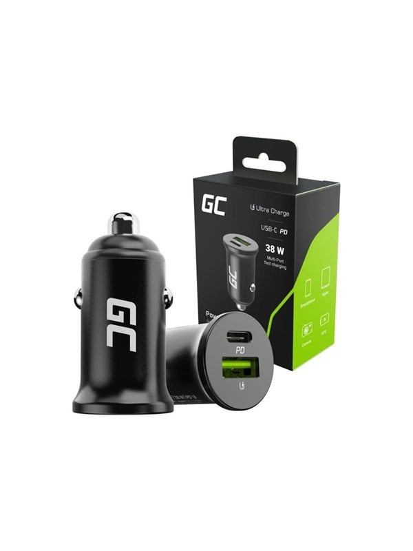 Green Cell GC PowerRide Nano38 38 W 6 A biloplader med USB-C og USB-A - sort
