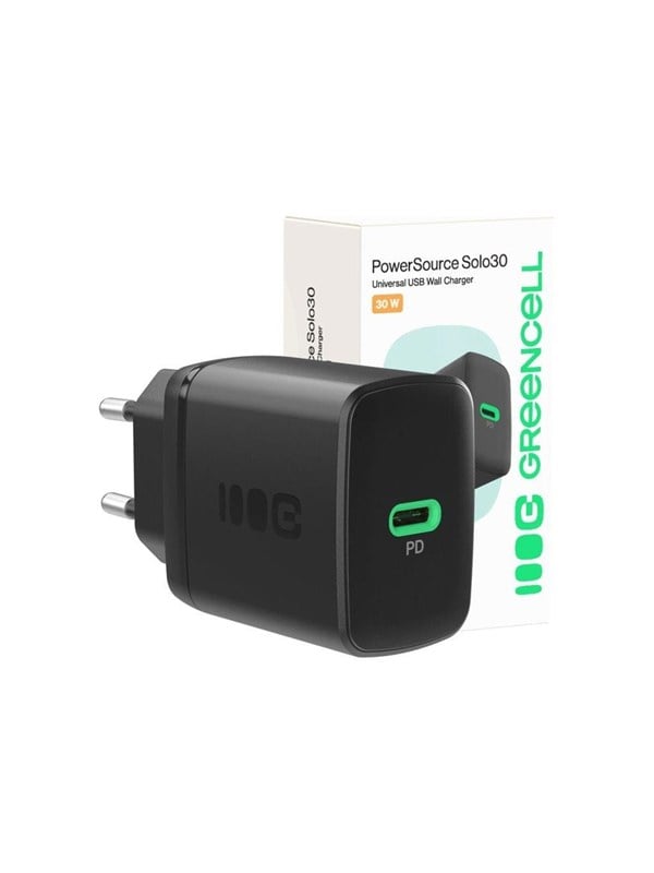 Greencell PowerSource Solo30 Czarna Ladowarka sieciowa 30W USB-C Power Delivery