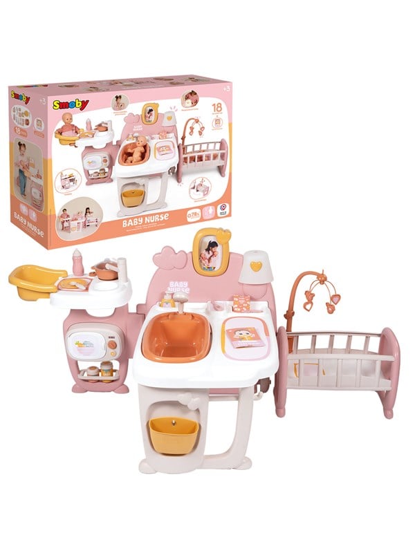 Smoby Baby Nurse Dukkeplejecenter med Hjul - Sammenklappeligt, 3+år
