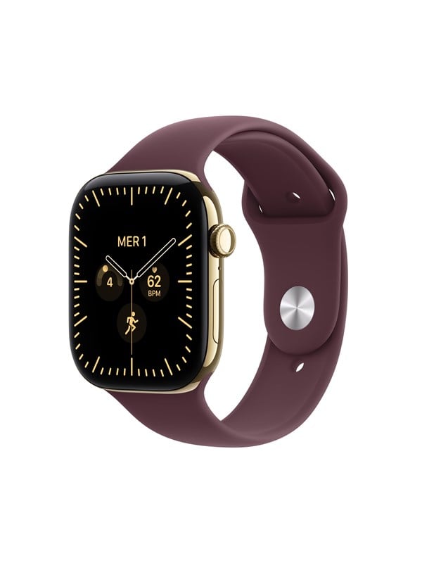Apple Watch Series 12 GPS + Cellular 46mm Radiant Gold Titanium Case with Burgundy Sport Band - S/M