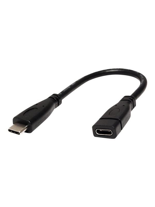 USB-C kabel ROLINE 11.02.9015 - USB-C han til USB-C hun, 0,15 m, sort