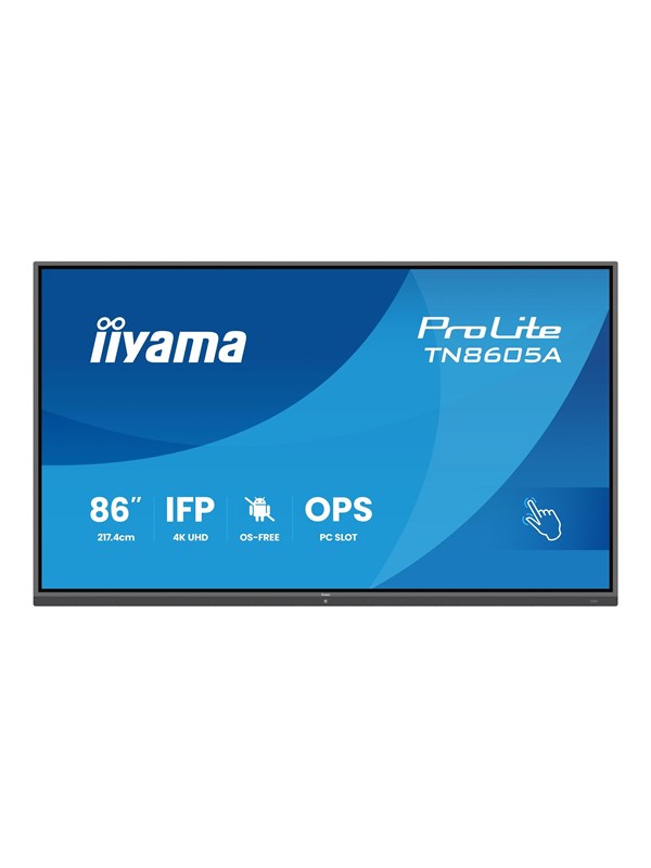 iiyama ProLite TN8605A-B1AG - 86 Diagonal klasse (85.6 til at se) LED-bagbelyst LCD paneldisplay - interaktiv digital skiltning - med berøringsskærm (multiberøring)/valgfri slot-in PC-kapacitet - 4K UHD (2160p) 3840 x 2160