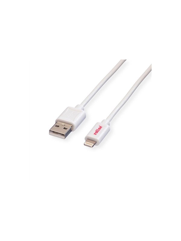 USB 2.0 sync- og ladekabel ROLINE Lightning til USB-A - hvid, 0,15 m