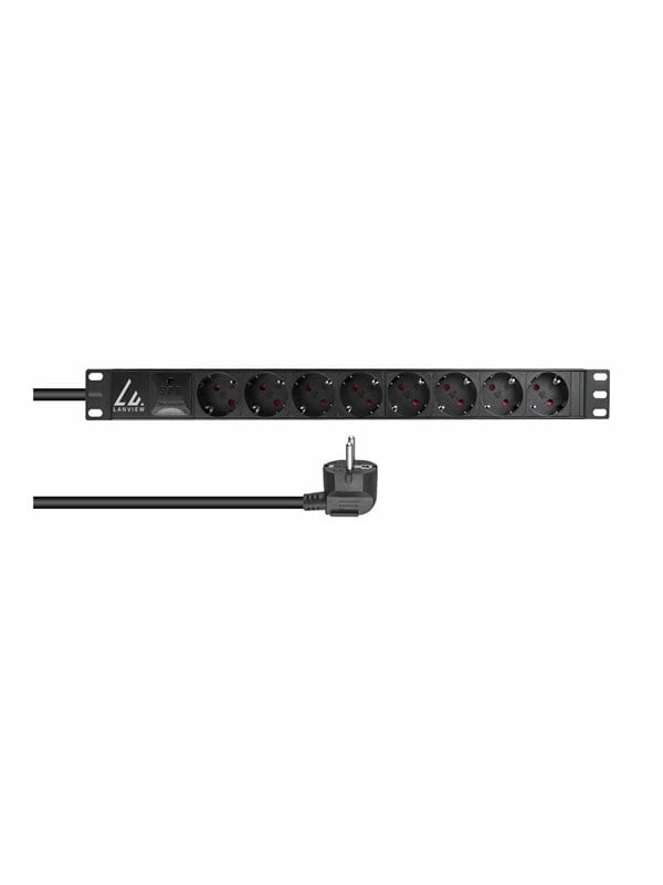 Lanview - Strømfordelingsenhed (rackversion) - AC 230 V - 1-faset - input: Type F - output-stikforbindelser: 8 (8 x Type F) - 1U - 19 - 2 m ledning - sort
