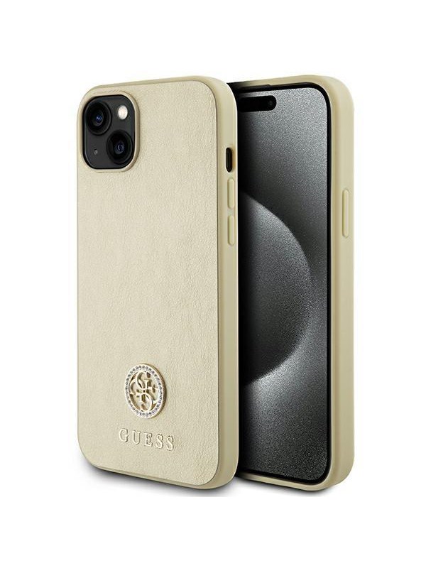Guess case for iPhone 15 6,1" GUHCP15SPS4DGPD gold HC PU 4G Metal Logo Strass