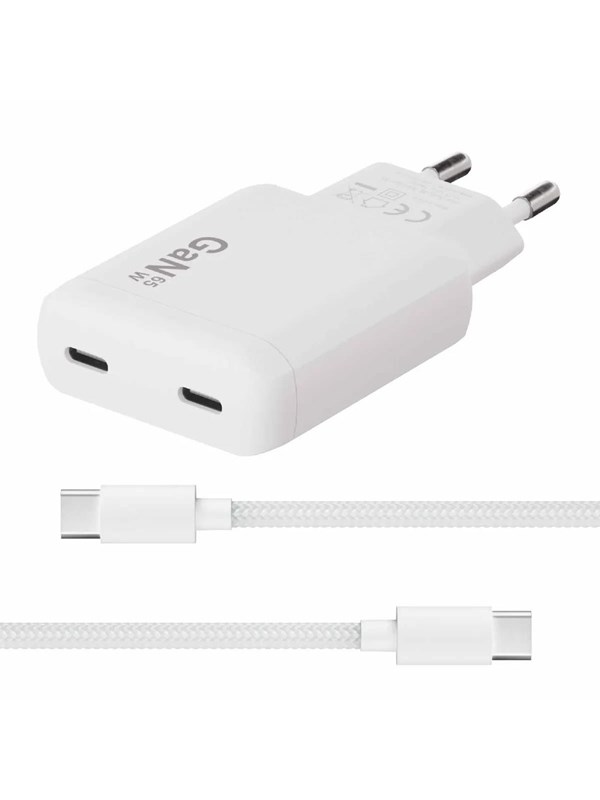 X2O 65W GaN Dual SLIM AVS Oplader (Inkl. 1.5 m USB-C til USB-C Cable) - Hvid