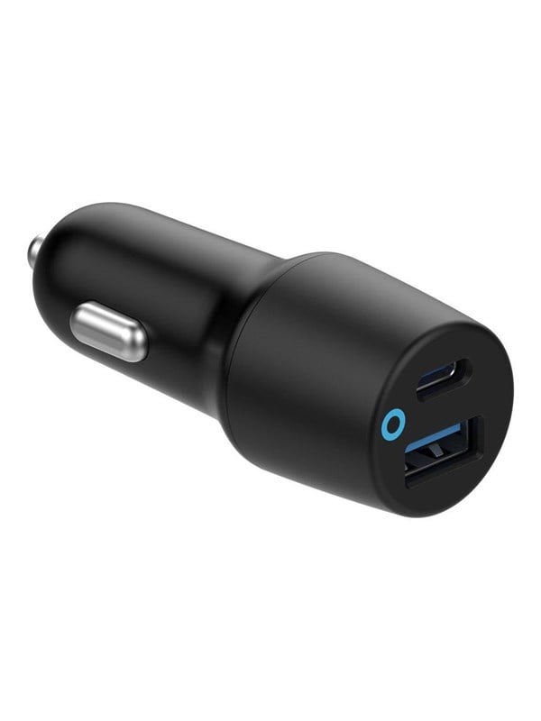eSTUFF INFINITE - Bilstrømsadapter - 38 Watt - 3 A - QC 3.0, PD 2.0, Apple Fast Charge - 2 output-stikforbindelser (USB Type A, USB-C) - sort