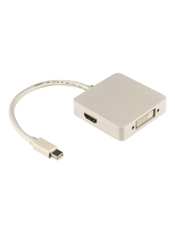 DELTACO DP-MULTI1 - Videoadapter - Mini DisplayPort han til DVI-I, HDMI, DisplayPort hun - 20 cm - hvid