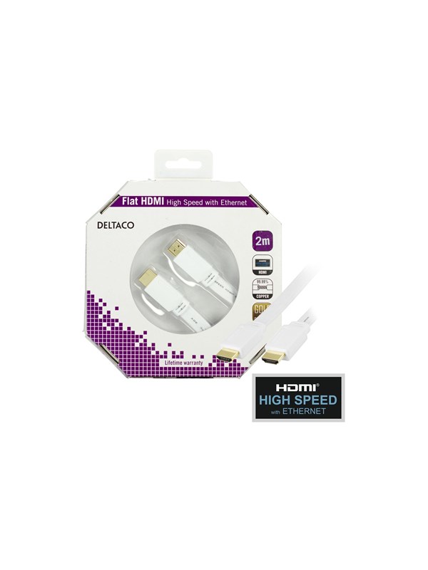 DELTACO fladt HDMI kabel, HDMI High Speed with Ethernet, HDMI Type A h