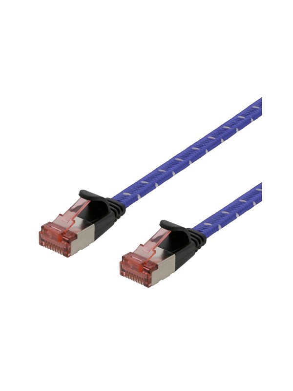 DELTACO Tough Flat CAT.6A U/FTP Patch Cable, 28AWG, 1m, blue
