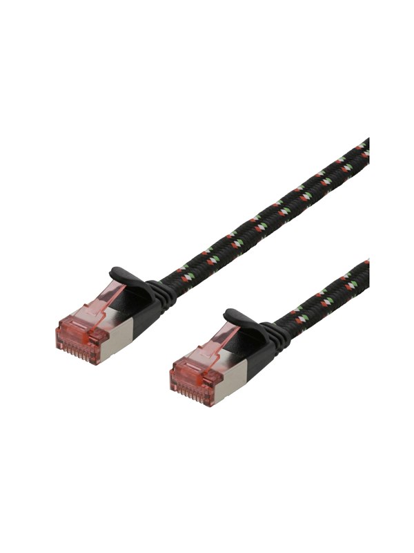 DELTACO Tough Flat CAT.6A U/FTP Patch kabel, 28AWG, 1,5 meter, sort