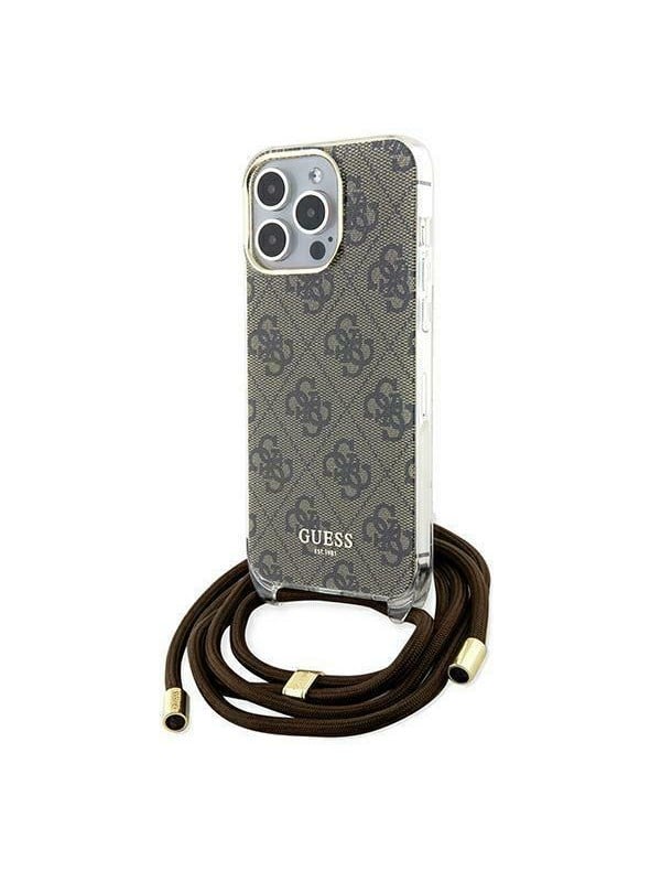 Guess Guess GUHCP15LHC4SEW iPhone 15 Pro 6.1" brazowy/brown hardcase Crossbody Cord 4G Print