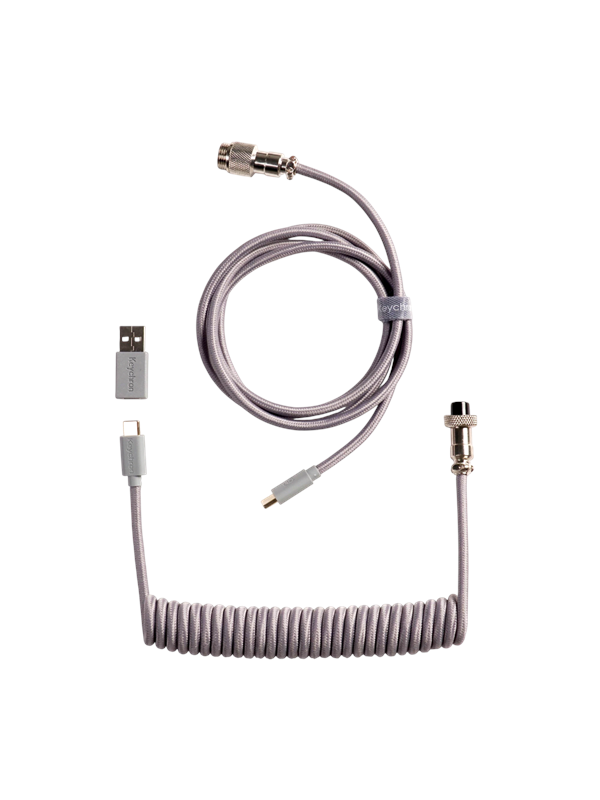 Keychron Spiralformet Aviator USB 8K kabel med lige stik (Gray) - Tastaturkabel - Grå