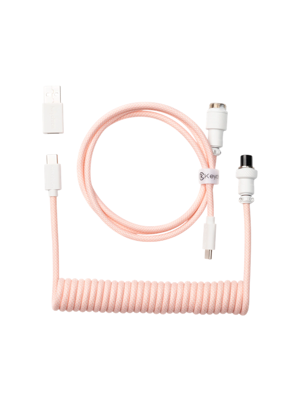 Keychron Spiralformet Aviator USB 8K kabel med lige stik (Light Pink) - Tastaturkabel - Pink