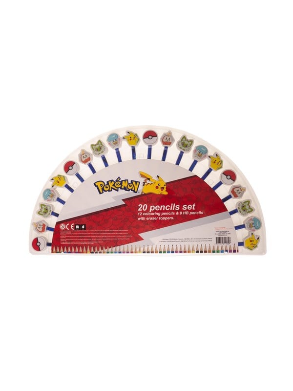 Pokemon POKÉMON 20-pack pencil SET w/toppers SET contains: 12 colouring pencils + 8 HB pencils