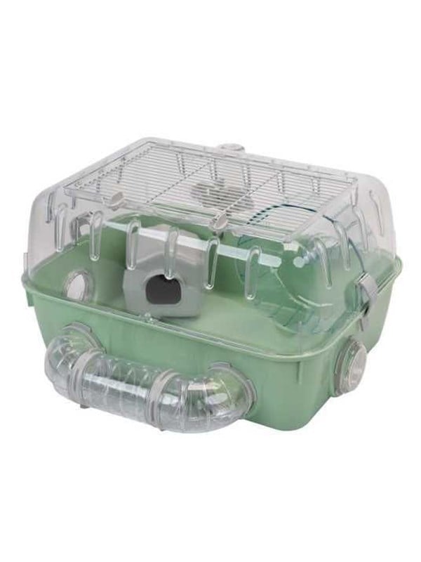 FERPLAST Combi 1 hamsterbur med hus, drikkeflaske, hjul og skål - grøn, 40,5 x 29,5 x 22,5 cm