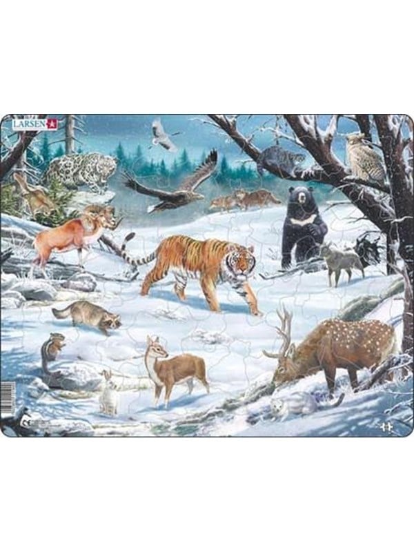 Larsen Puzzles Puzzle Winter Wildlife in Siberia and Northeast Asia - 66 pieces Maxi (36.5x28.5 cm) 2D Puslespil