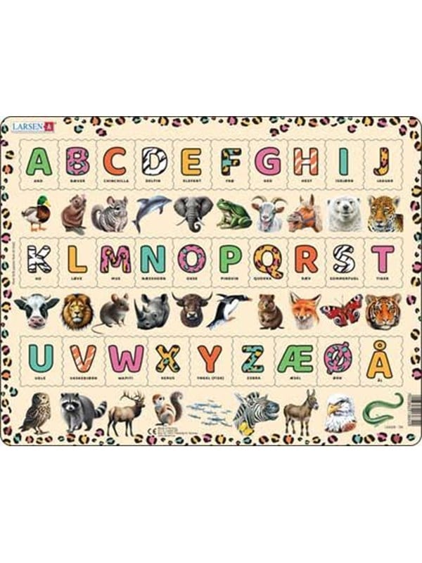 Larsen Puzzles Animal Alphabet Puzzle - 29 pieces Maxi (36.5 x 28.5 cm) 2D Puslespil