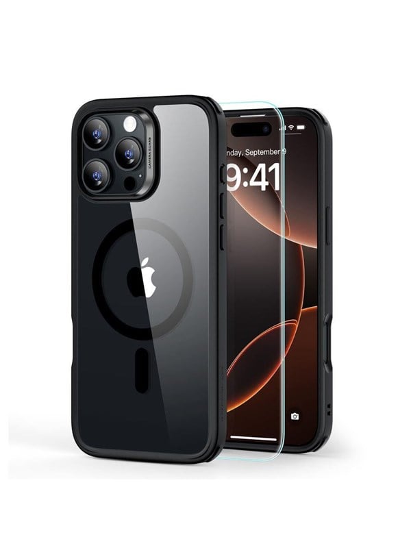 ESR Classic Hybrid Halolock MagSafe Case + Tempered Glass for iPhone 16 Pro Max - Clear with Black Frame