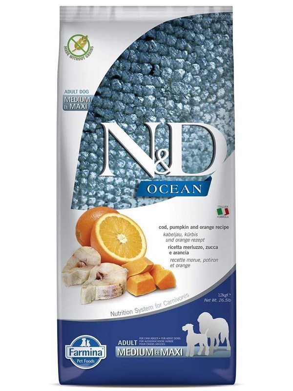 Farmina N&D OCEAN voksen medium maxi torsk græskar appelsin 12 kg