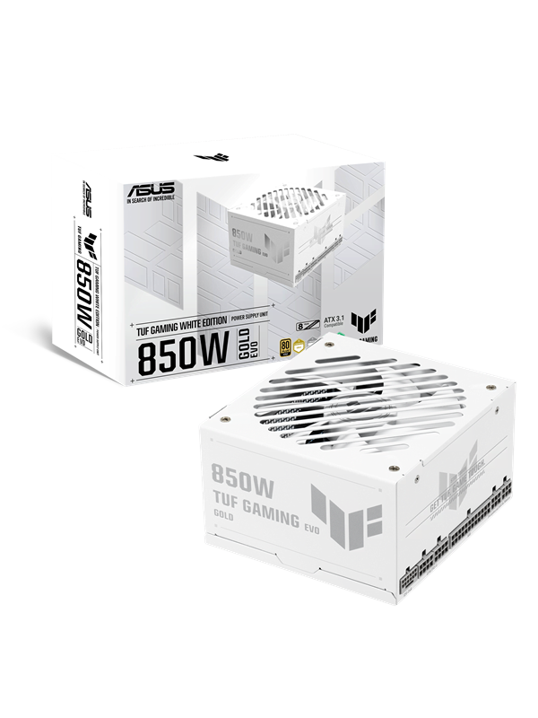 ASUS TUF Gaming 850W Gold EVO White Strømforsyning - 850 Watt - 120 mm - ATX 3.1 - 80 Plus Gold certified