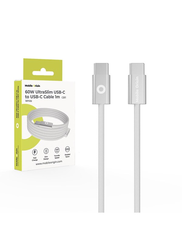 Mobile Origin CB11 60W UltraSlim USB-C to USB-C Cable 1m - White