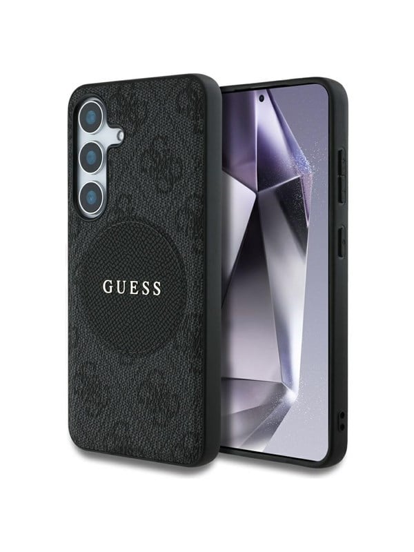 GUESS 4G Round Patch Classic Logo MagSafe case for Samsung Galaxy S25 Plus black