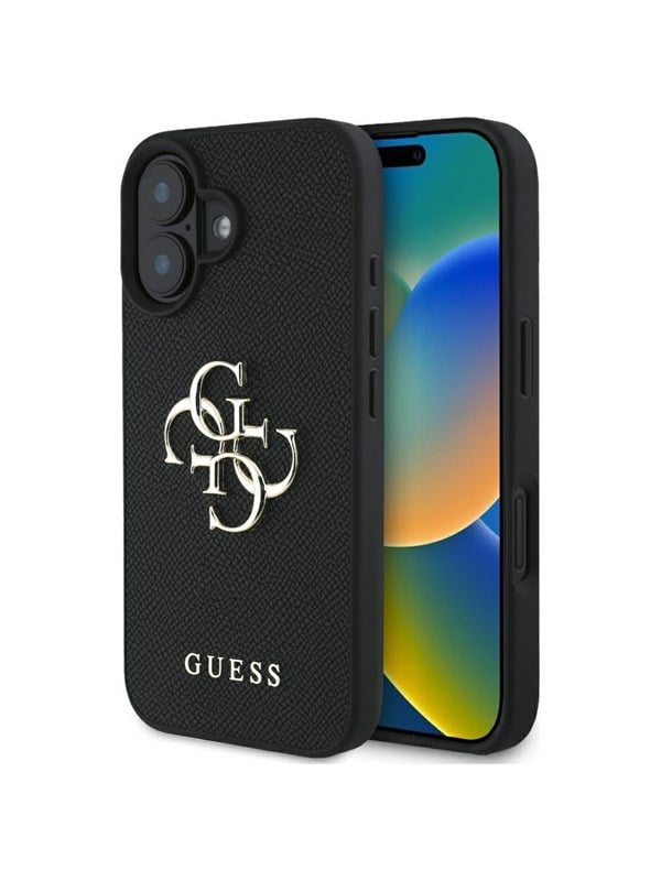 Guess Etui Guess Grained Big 4G Logo Small Classic Logo do iPhone 16 czarny