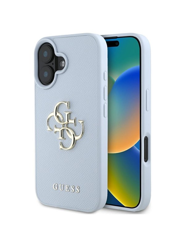 Guess Etui Guess Grained Big 4G Logo Small Classic Logo do iPhone 16 niebieski