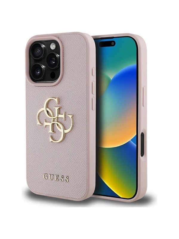 Guess Etui Guess Grained Big 4G Logo Small Classic Logo do iPhone 16 Pro rózowy