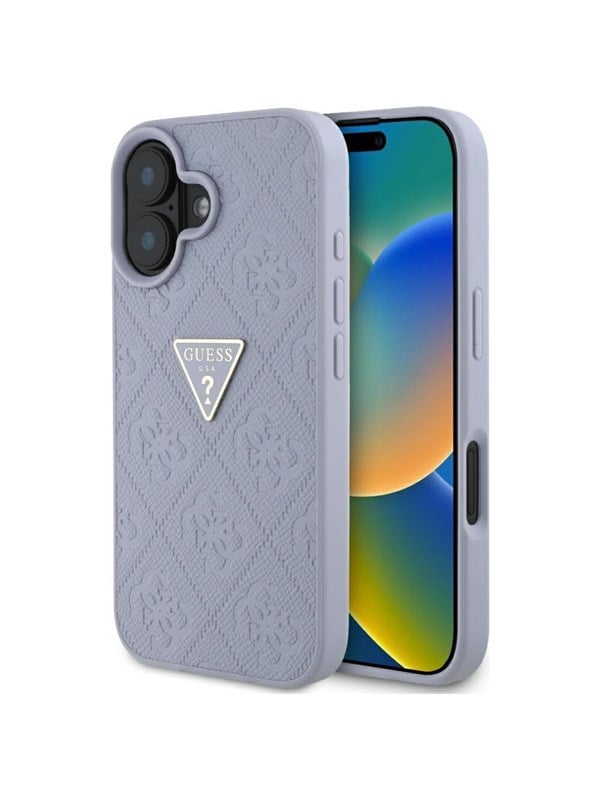 Guess Etui Guess Hot Stamp 4G Pattern Triangle Metal Logo do iPhone 16 fioletowy