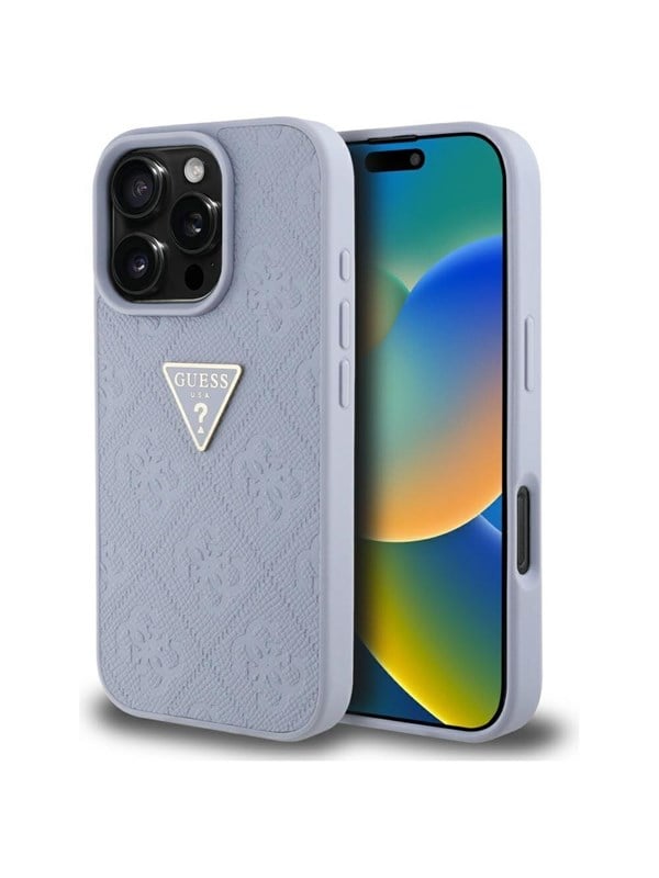 Guess Etui Guess Hot Stamp 4G Pattern Triangle Metal Logo do iPhone 16 Pro fioletowy
