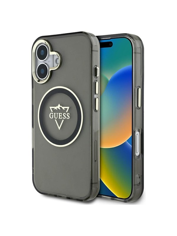 Guess Etui Guess IML Metal Mountain Logo MagSafe do iPhone 16 czarny
