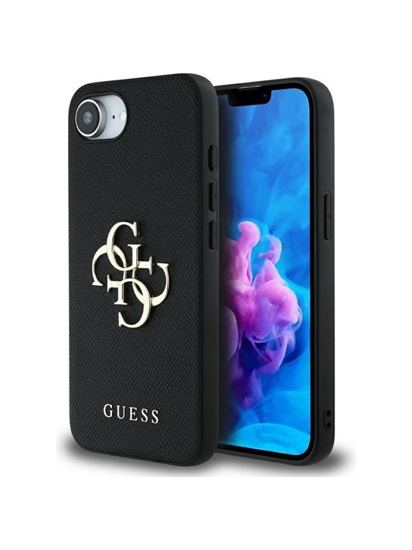 Guess Case Guess Grained Big 4G Logo Small Classic Logo for iPhone 16e black