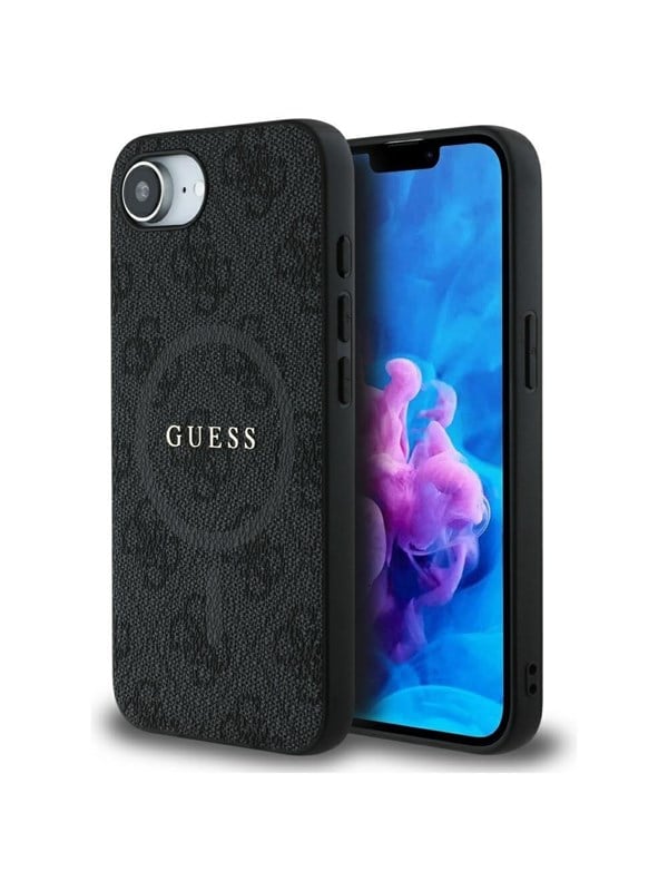 GUESS PU Leather 4G Colored Ring Case with MagSafe for iPhone 16e - Black
