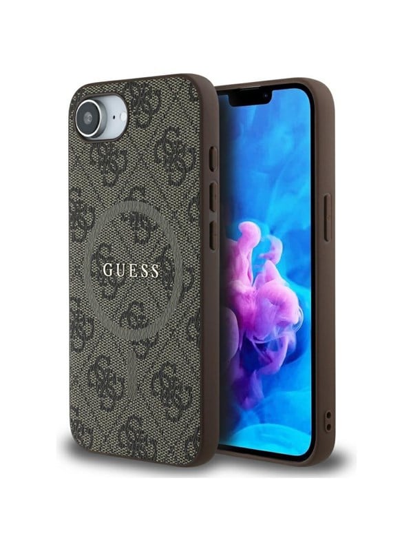 Guess Case Guess 4G Ring Classic Logo MagSafe for iPhone 16e brown